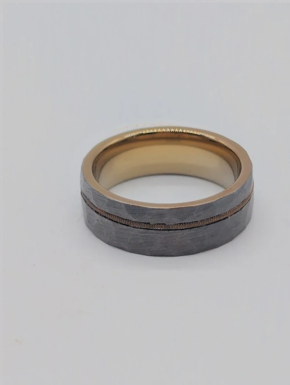 Men's Gray Zeus Hammered Tungsten Carbide Guitar String Ring By Lux Sz 12